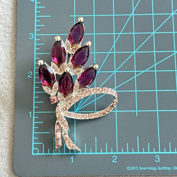 Pell Brooch Purple Marquise Stones Silver Tone Pink Rhinestones Floral Open Back - Picture 7 of 7